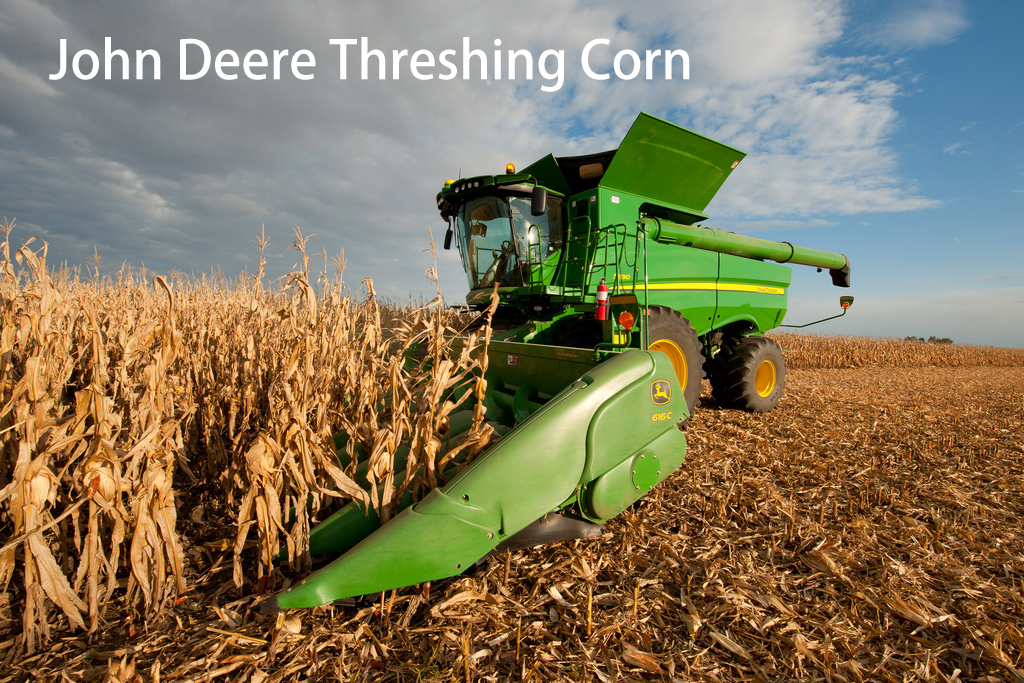 john deere threshing corn